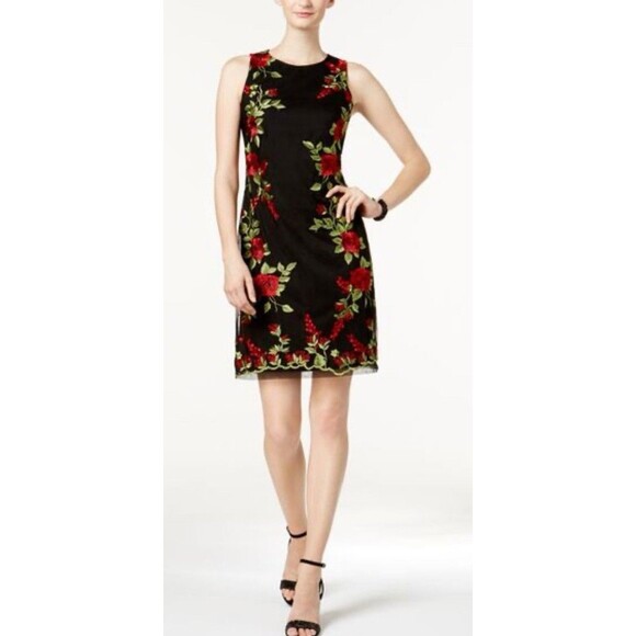 Donna Rico floral embroidered mesh Sleevless Zip Back dress Size 16 - Picture 1 of 9